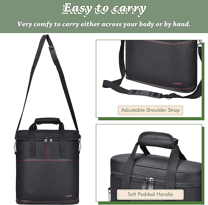 Tirrinia Insulated Wine Gift carrier - 3 Bottle Travel Padded Wine Carry Cooler Tote Bag with Handle and Adjustable Shoulder Strap, Black