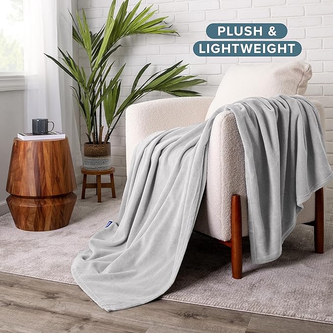 Bare Home Polar Fleece Blanket - Light Grey - Warm & Cozy - Premium Fleece for Bed, Sofa, Camping, Travel and Cold Nights - Lightweight Blanket (King, Light Grey)