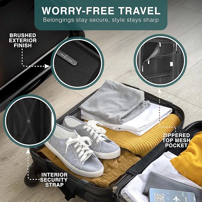 Luggage Sets 3 Piece, 22 Inch Carry on Luggage and 24 Inch Suitcases with Wheels Spinner, Durable Hard Shell Suitcase Set, Expandable Travel Suitcase, Black