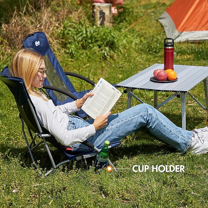 PORTAL Beach Chairs for Adults Camping Low Lightweight Portable Chair with Cup Holder Mesh Back Carry Bag for Outdoor Sand Lawn Travel Picnic Festival Concert, 350LBS