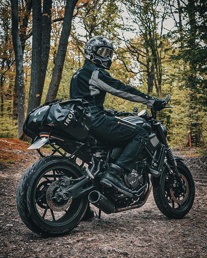IRON JIA'S Motorcycle Dry Bag - Waterproof Duffle & Luggage Tail Bag Saddle Bags with Roll Top Closure, Shoulder Straps, Inner Pocket and Mesh Pocket (Grey, 50L)