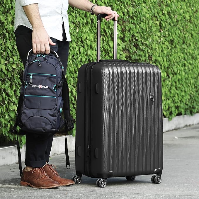 SwissGear 7272 Energie Expandable Hardside Luggage with Spinner Wheels and TSA Lock, White, Checked-Large 27-Inch