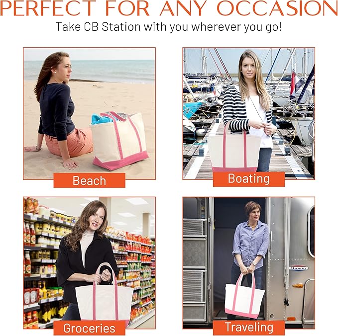 CB STATION Medium Classic Canvas Tote Bag for Women, Top Zipper Closure, Outer Pocket, Daily Essentials, Groceries, Traveling