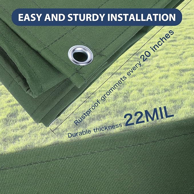 20’x30’ Canvas Tarp Heavy Duty Water Resistant Tarpaulins with Aluminum Grommets,UV Resistant, 22Mil Multipurpose Drop Cloth, 14oz Cover Sheet for Outdoor and Indoor Use with Ropes Green