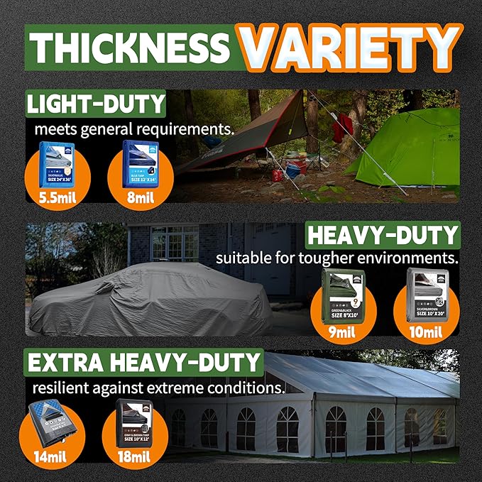 8x8 Feet Tarp Waterproof,9Mil Thick,Finished Size Tarps,UV Resistant,Durable,Multipurpose Poly Tarp Cover with Metal Grommets and Reinforced Edges,Green/Black by RAINDEWAY
