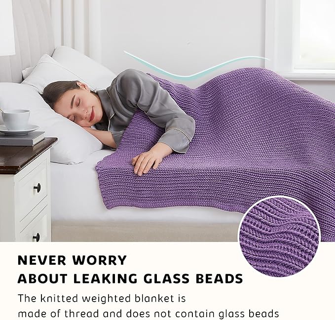 L'AGRATY Knitted Weighted Blanket - 50''x60'' 7lbs Cooling Chunky Knit Heavy for Adults Braided Crochet Throw Thick Cable Yarn Decorative No Beads Evenly Machine Washable, K - Purple (Knitted)