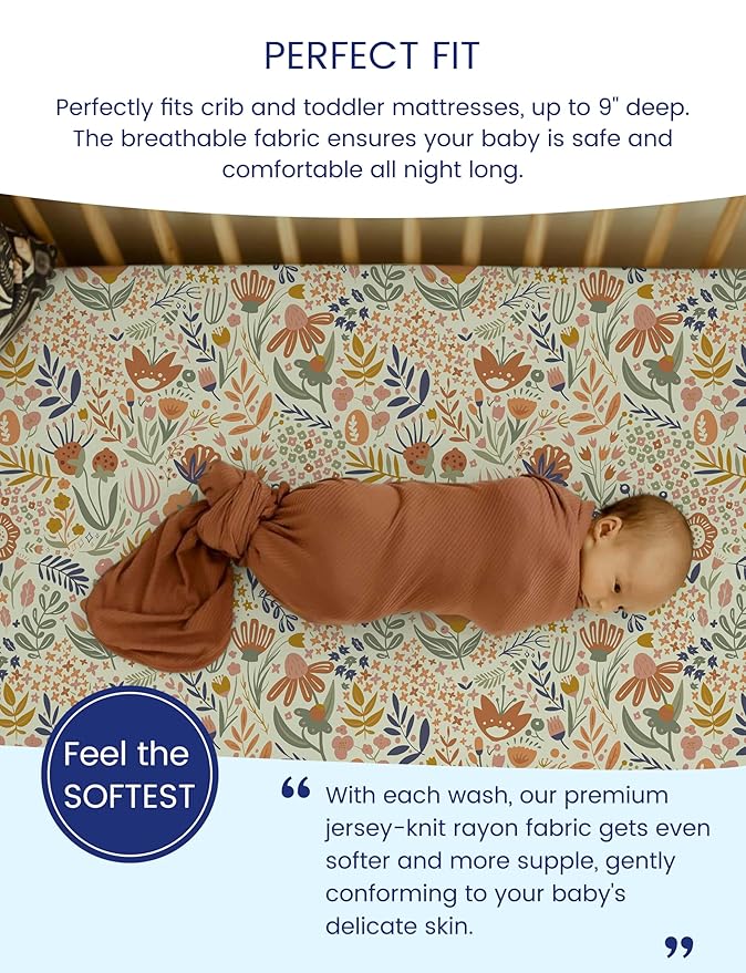 TotAha Crib Sheets for Boys Girls, Buttery Soft Crib Mattress Fitted Sheet, Super Stretchy Jesery Knit Baby Sheet, Silky Comfort Baby Bed Sheets 28x52x9 Extra Deep Pocket(Botanical Garden & Cute Bear)