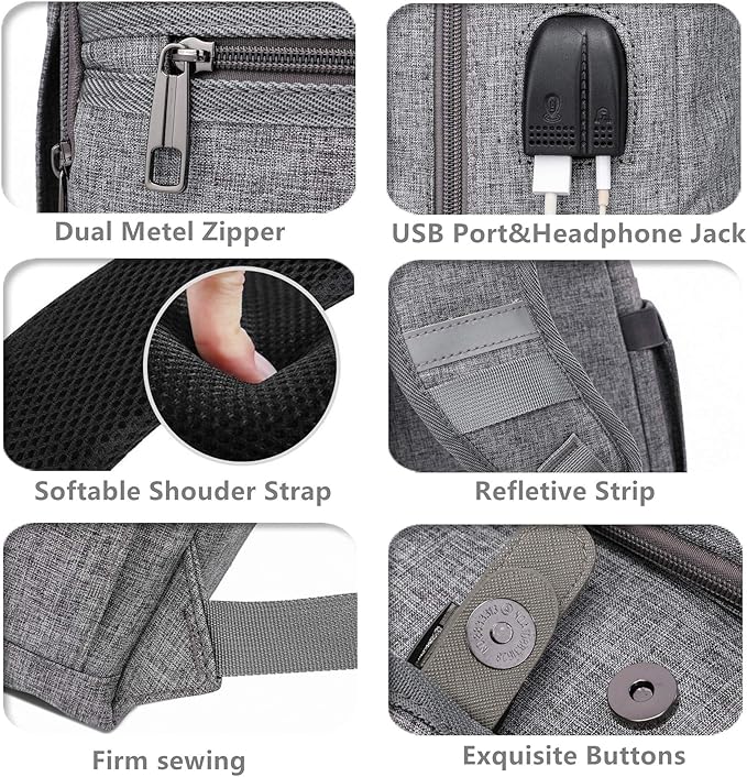 HFSX Laptop Backpack Men Women Vintage Backpack Bookbag College Backpacks Stylish Backpack Grey Fits 15.6 Inch Laptop